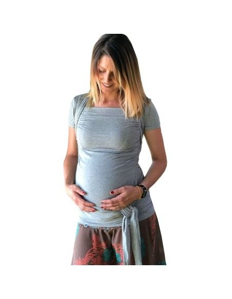 Camiseta de Porteo Quokkababy color gris soporte embarazo