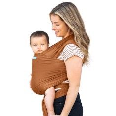 Porteo frontal con Fular Portabebés Moby Wrap Evolution Bambú Caramel